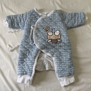 AQPA Blue Quilted Baby Onesie Outerwear with Cute Bug Applique